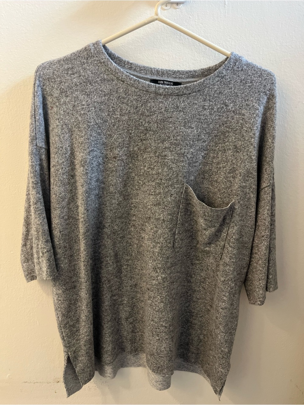 Zara Heather Gray Short Sleeve Pocket Knit Top